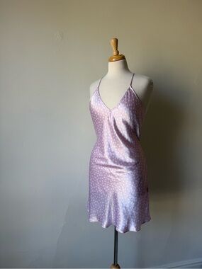 Y2K Satin Polka Dot Open Back Slip Dress | Lavender Mini